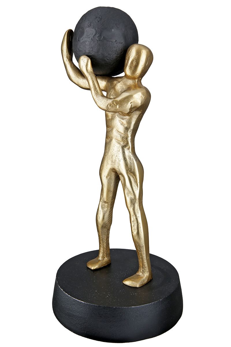 Strong - Ausdrucksstarke Aluminium Skulptur in Schwarz und Gold auf Eleganter Basis