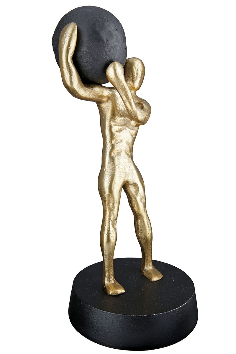 Strong - Ausdrucksstarke Aluminium Skulptur in Schwarz und Gold auf Eleganter Basis