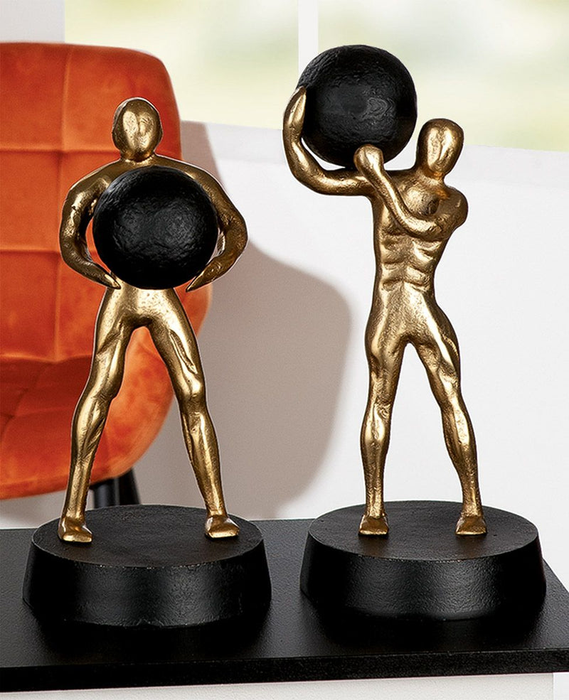 Strong - Ausdrucksstarke Aluminium Skulptur in Schwarz und Gold auf Eleganter Basis