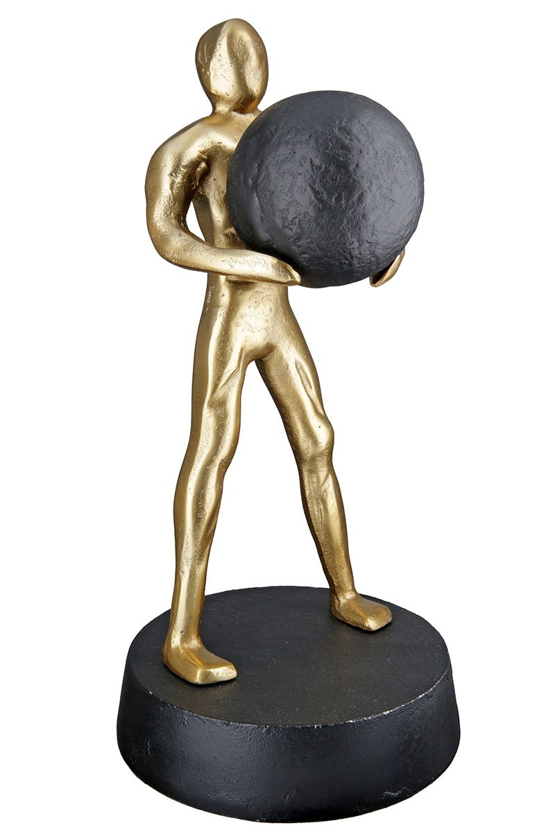 Strong - Ausdrucksstarke Aluminium Skulptur in Schwarz und Gold auf Eleganter Basis