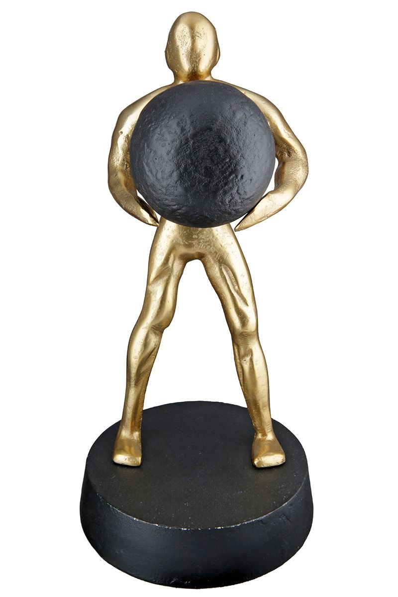 Strong - Ausdrucksstarke Aluminium Skulptur in Schwarz und Gold auf Eleganter Basis
