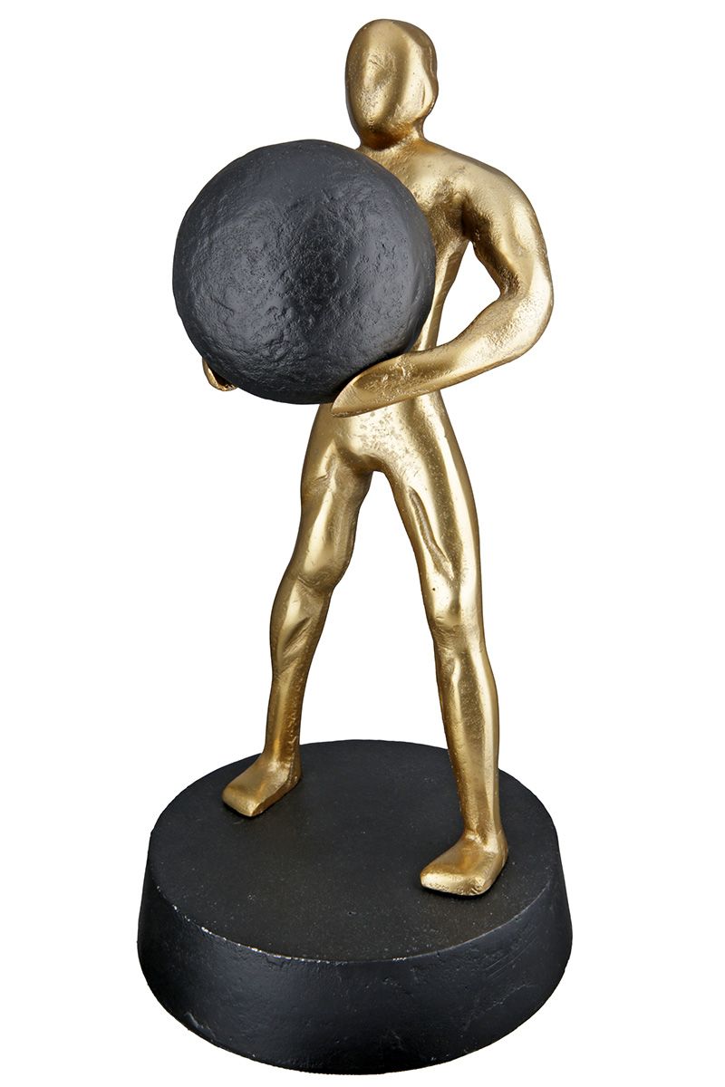Strong - Ausdrucksstarke Aluminium Skulptur in Schwarz und Gold auf Eleganter Basis