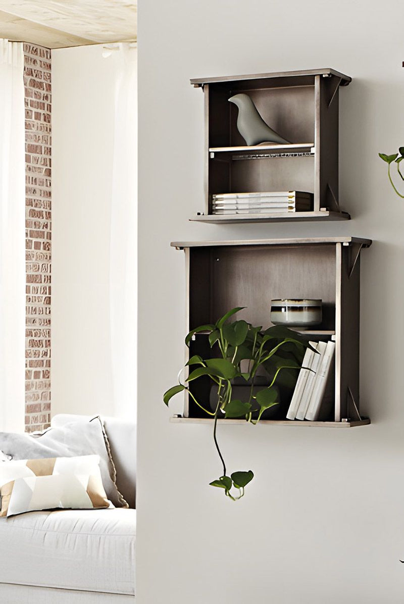 Set of 2 shelves Factory Style Square MDF Anthracite