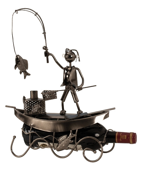 Artful wine bottle holder 'Fisherman in a boat' - a masterpiece of aesthetics and functionality