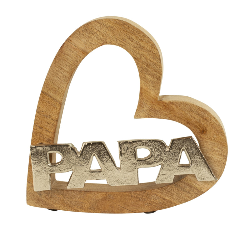 Belettering Decoratie Hart PAPA of MAMA Houten Basis Metaal Zilver 25cm