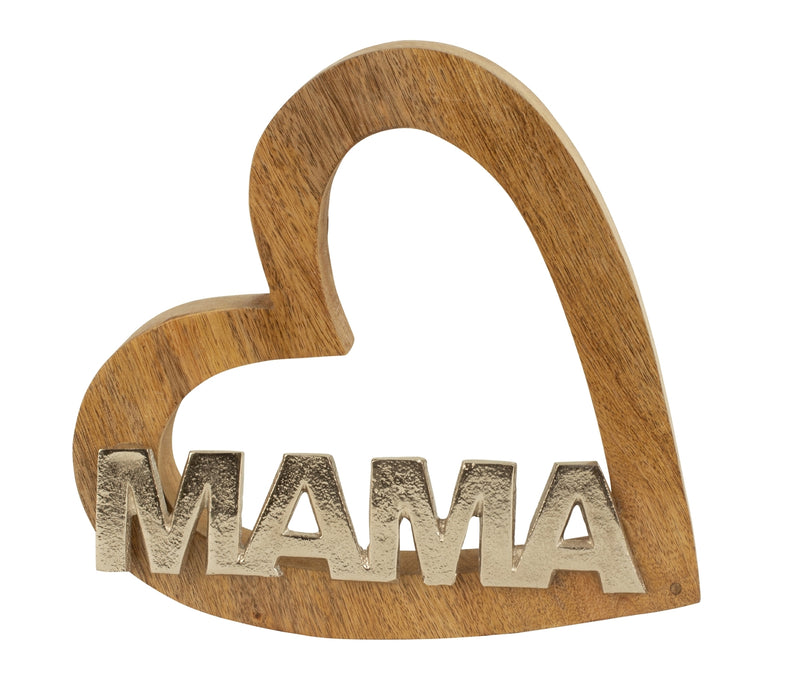 Belettering Decoratie Hart PAPA of MAMA Houten Basis Metaal Zilver 25cm