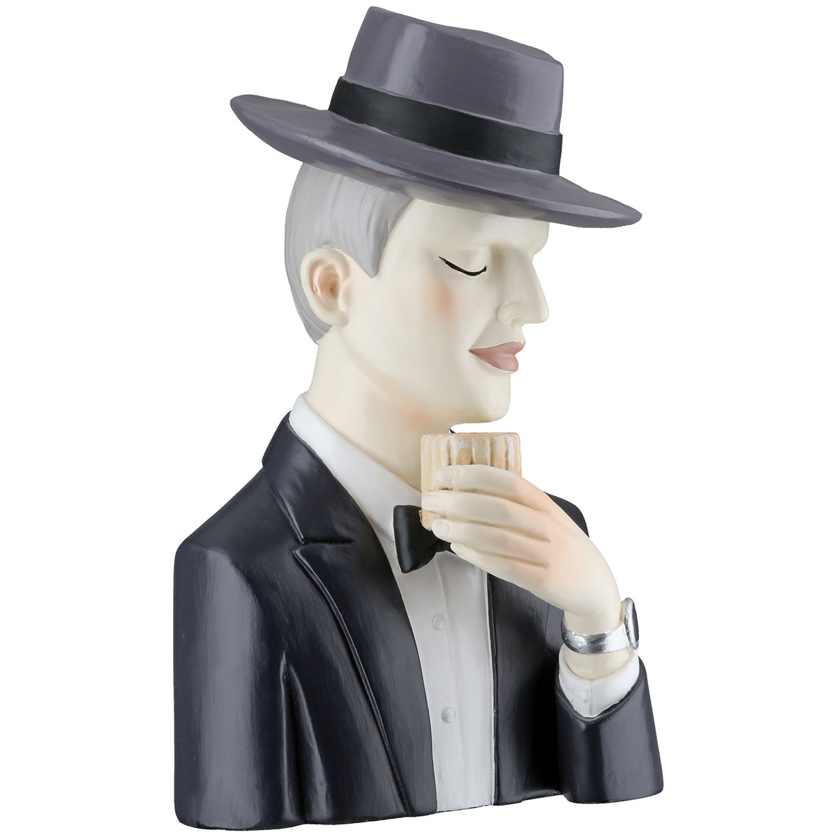 Dekofigur Gentleman mit Whiskyglas Handbemalt Schwarz Grau 19cm