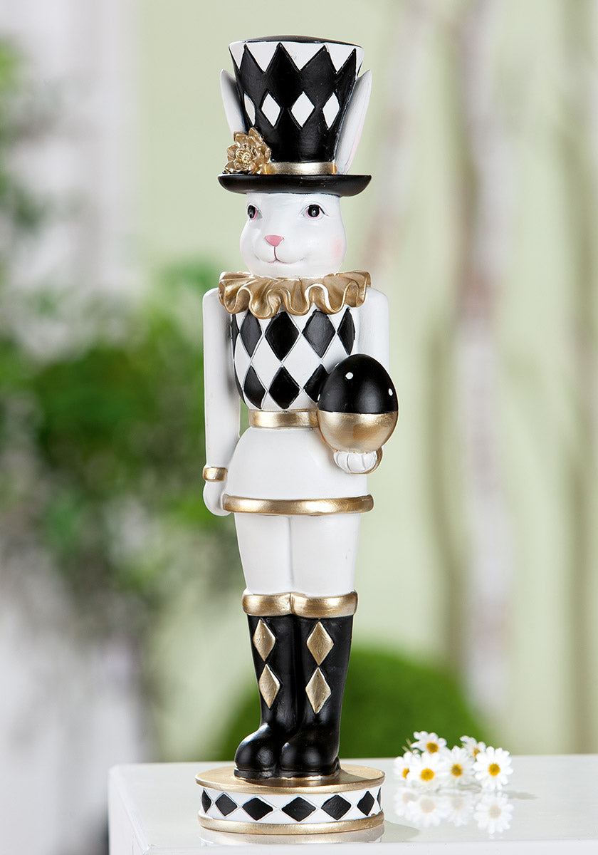 Frankello Osterhase Figur mit Ei Deko weiss schwarz gold