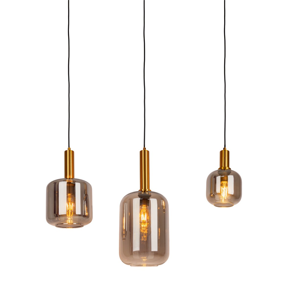3er Pendelleuchte "FUMO", Pendellampe aus Metall und Glas in Schwarz, mit E14-Fassung, für Esszimmer, Wohnzimmer, Diele oder Büro, Hängelampe 82 cm lang