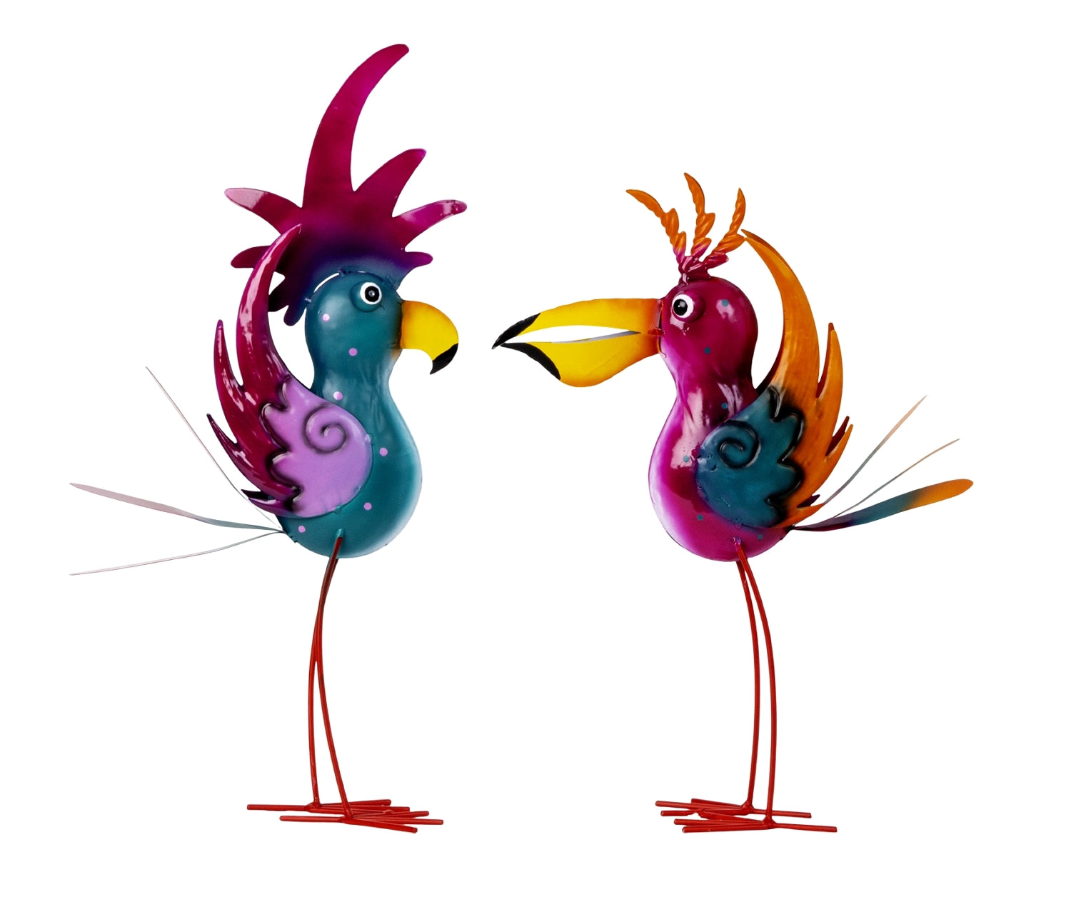 Gartendeko Figuren Metall Vögel bunt 2er Set Lireno