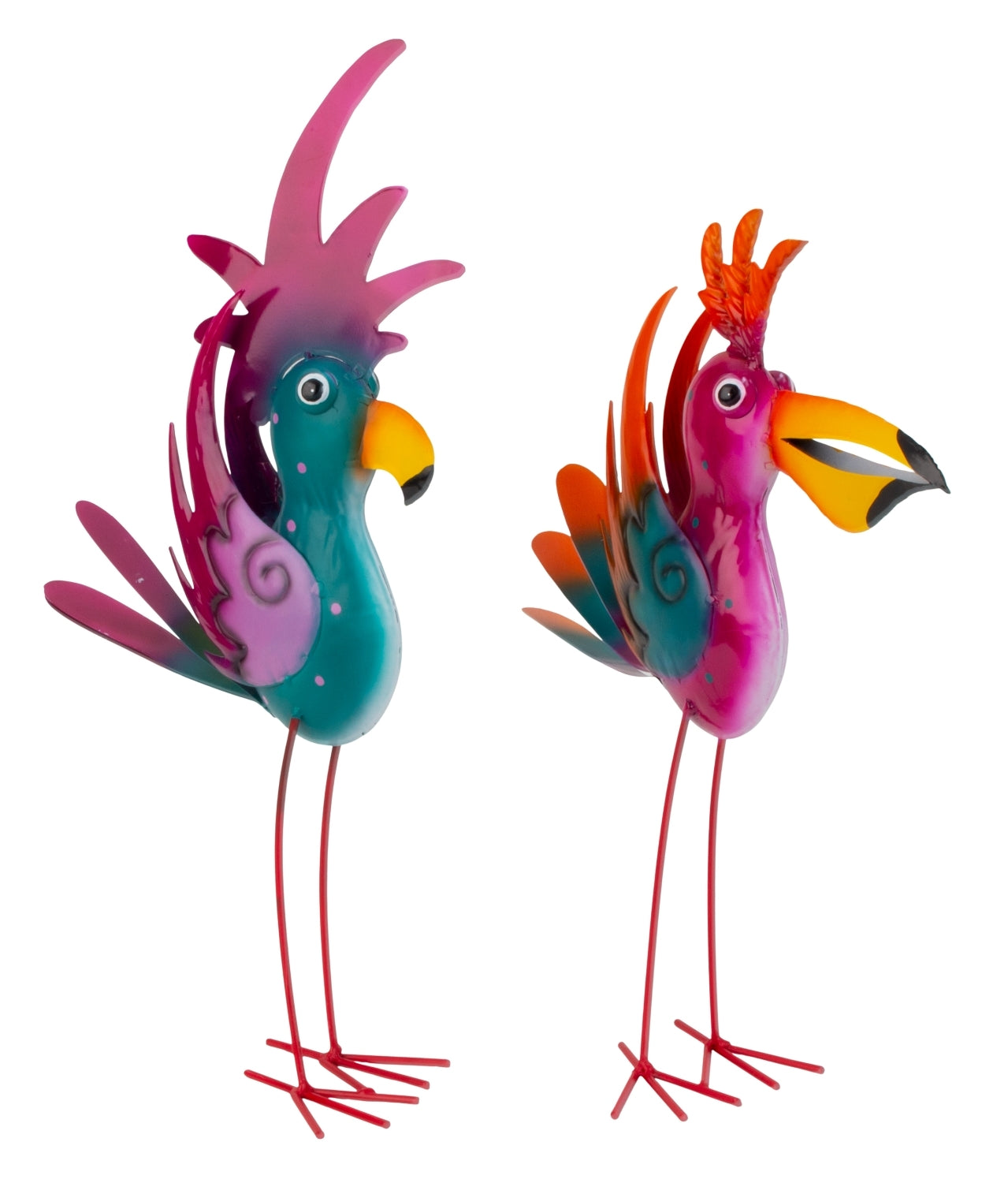 Gartendeko Figuren Metall Vögel bunt 2er Set Lireno