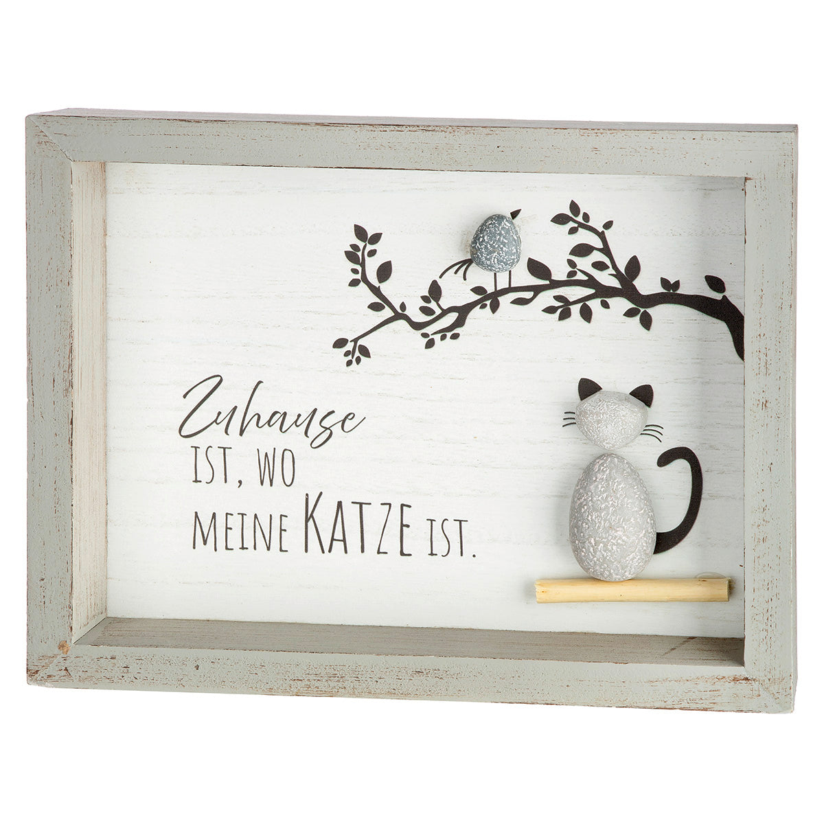 Steinbild Pfotenliebe grau im 2er set rechteckig Wanddeko