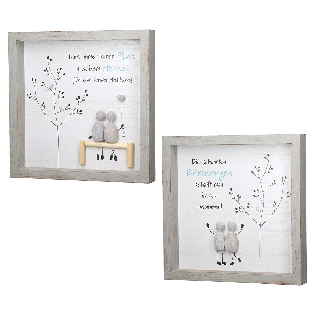 Steinherz Harmonie Steinbild Set 2er Quadratisch Deko Bild Grau