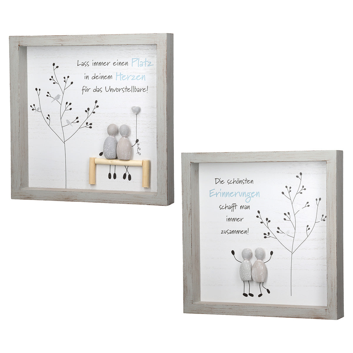 Steinherz Harmonie Steinbild Set 2er Quadratisch Deko Bild Grau