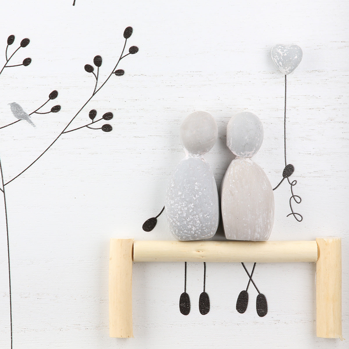 Steinherz Harmonie Steinbild Set 2er Quadratisch Deko Bild Grau