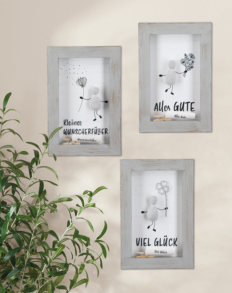 Steinbilder Lots of Love 3er Set mit Sprüchen grau 15 cm