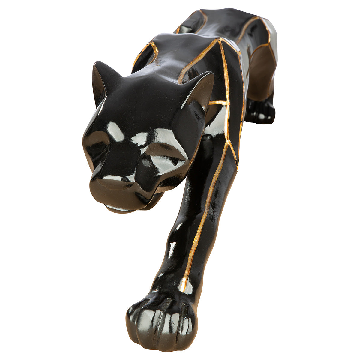 Dekofigur BlackPanther Gepard Schwarz Gold Kunstharz Breite 101cm