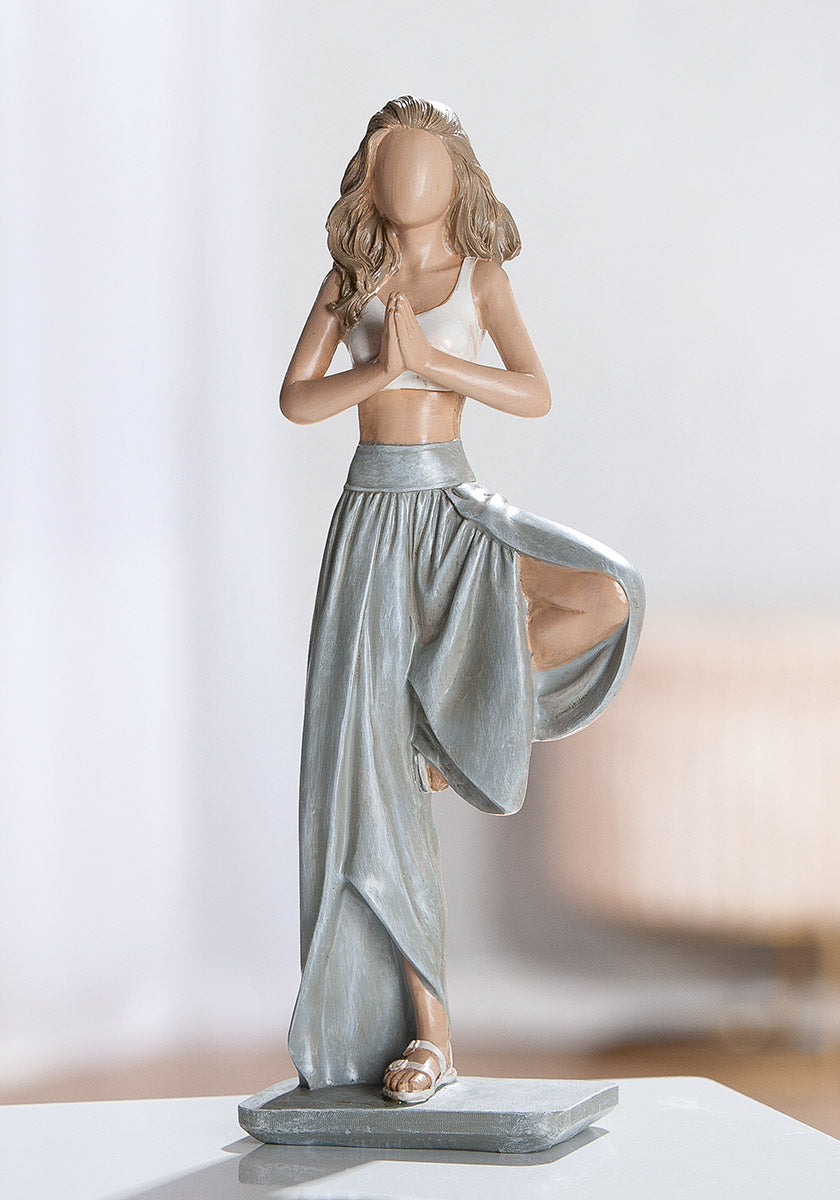 Hannah Yoga Dekofigur Frau Baum Pose Hellgrau Weiß 25 cm