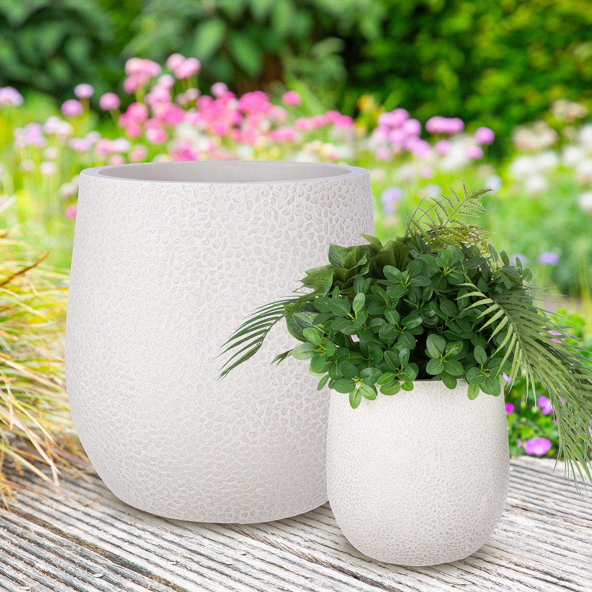 Pardo Pflanzgefäß Set Creme Strukturiert