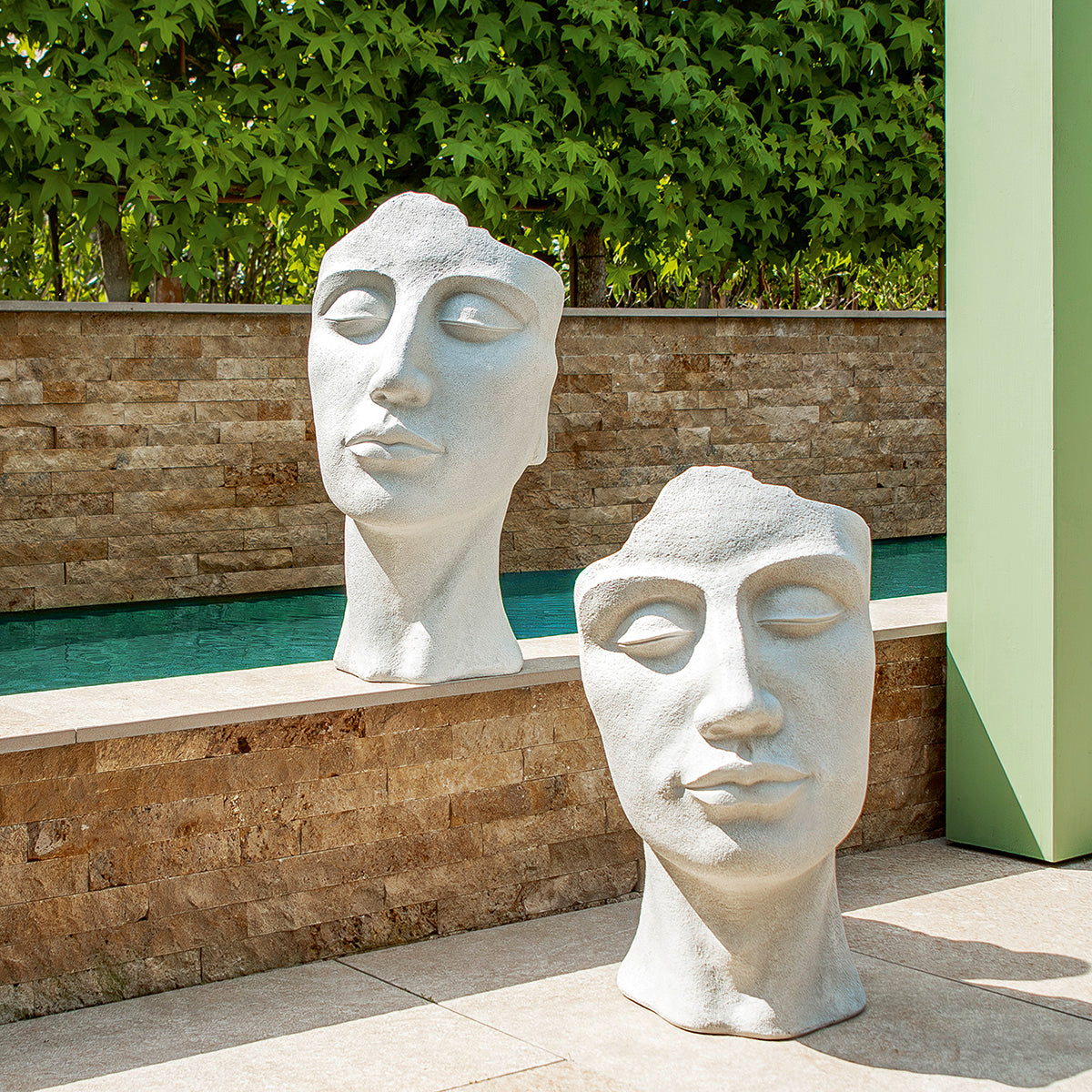 Faccia Pflanzgefäß Kopf Skulptur Creme