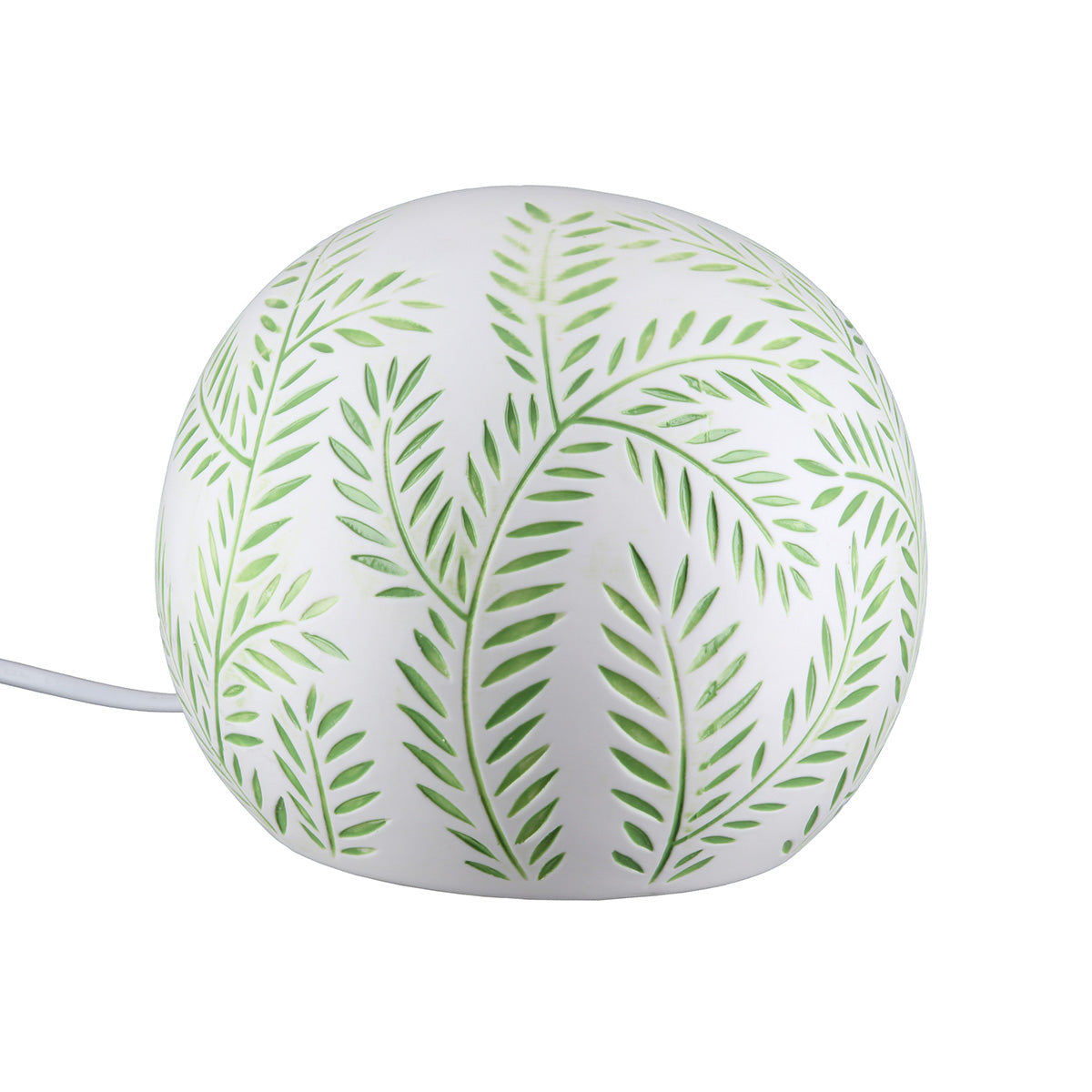 Tischleuchte Leave Kugel aus Porzellan mit Farnmotiv
