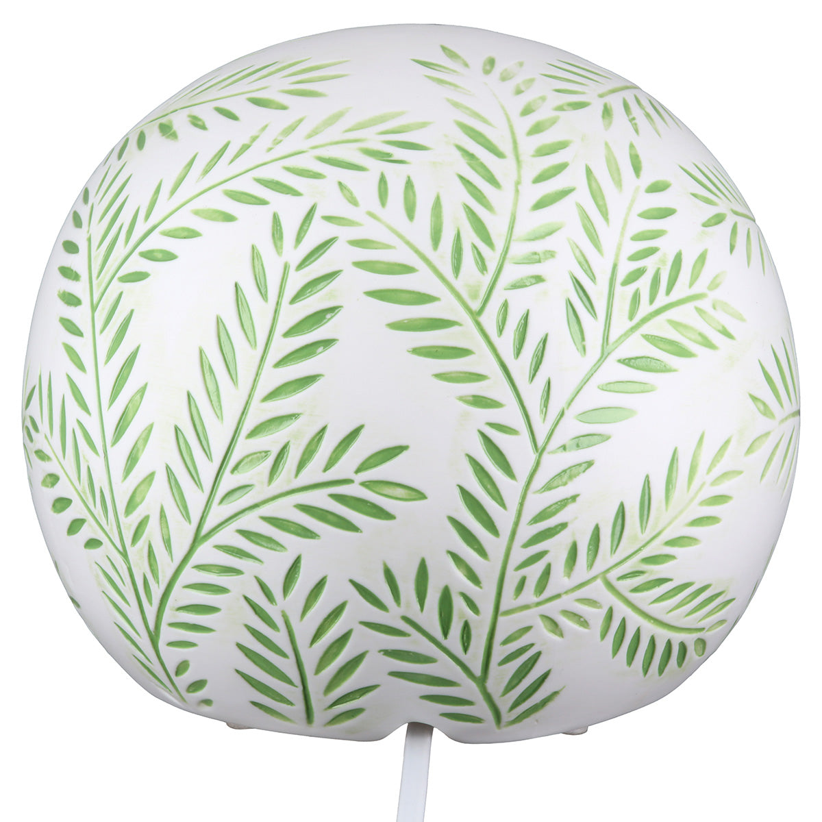 Tischleuchte Leave Kugel aus Porzellan mit Farnmotiv