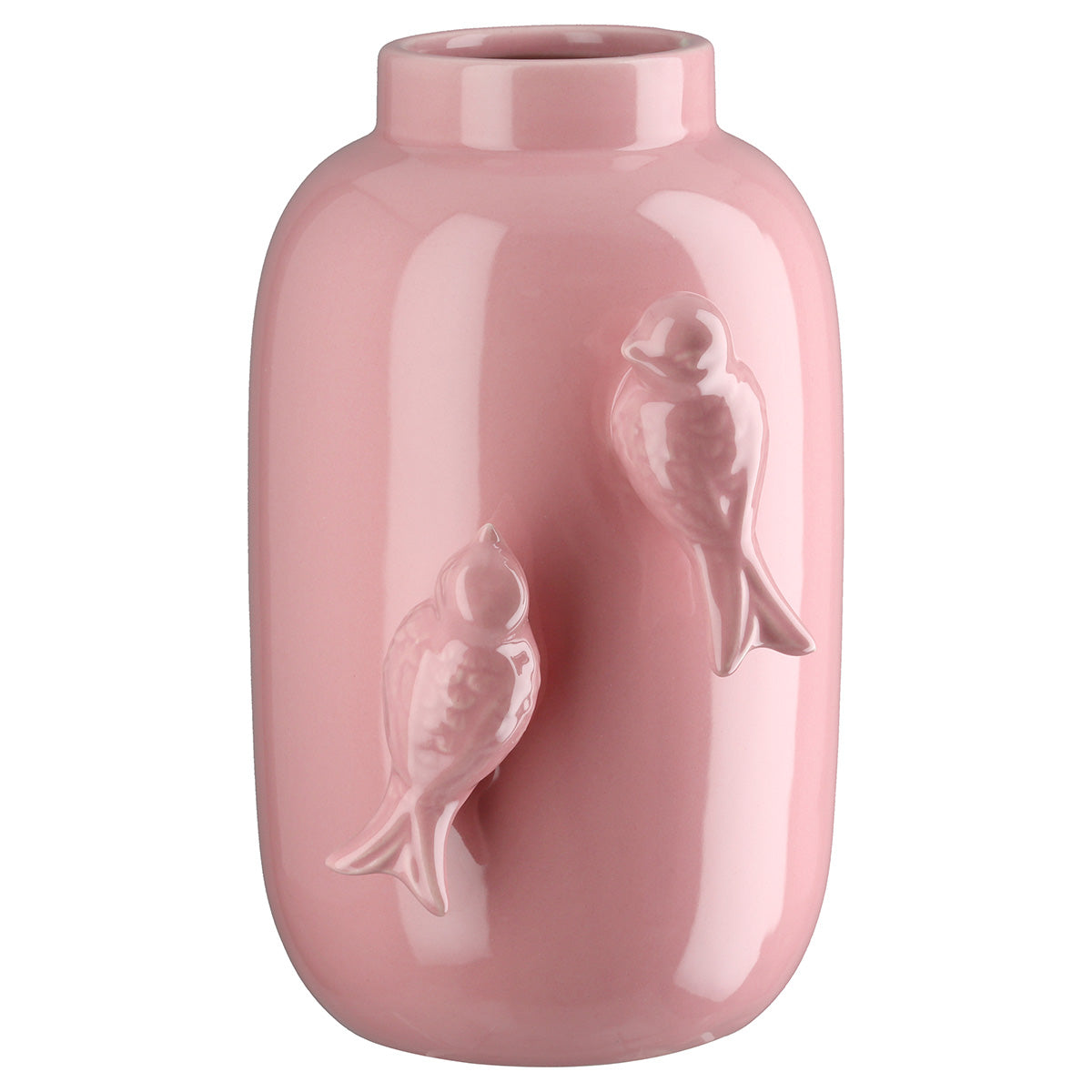 Vase Apus rosa Keramikvase mit Vogelmotiv