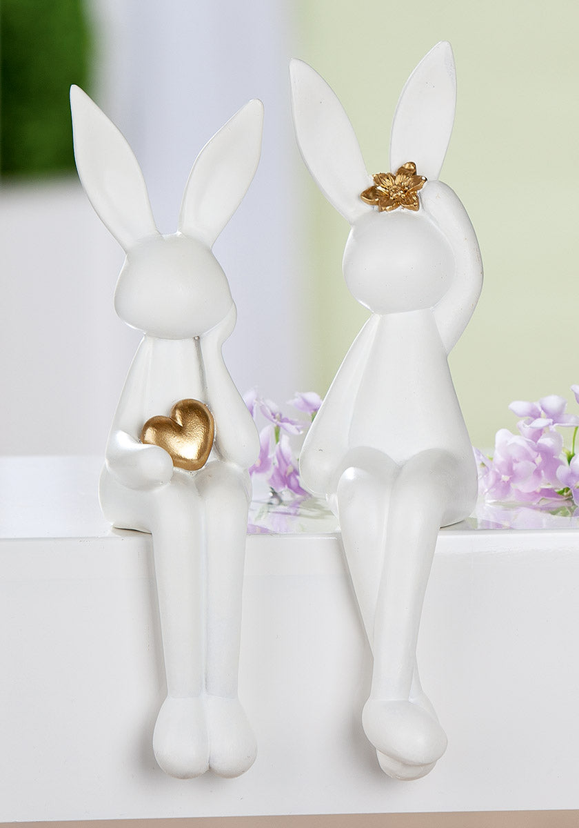 Hasenpaar Golden Heart Kantenhocker Dekofiguren