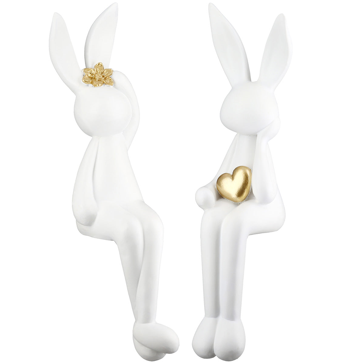 Hasenpaar Golden Heart Kantenhocker Dekofiguren