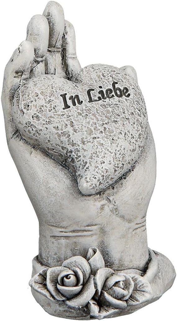 Memorial Stone In Love – Heart in Hand, weatherproof, grey artificial stone