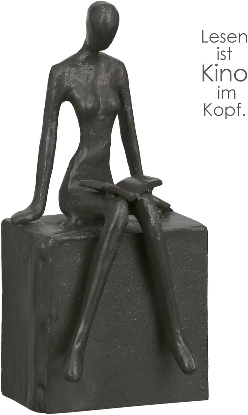Figur, Dekofigur, Skulptur - Readable - Lesende Frau - Eisen - brüniert - 16 x 6 x 6,5 cm
