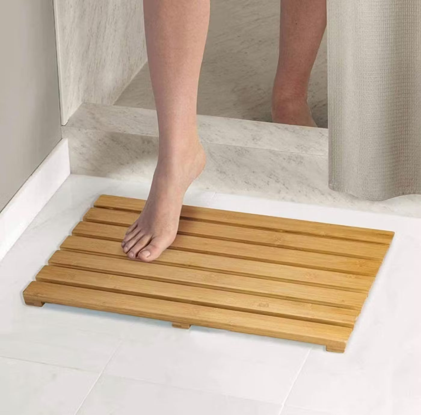 Bambus Badematte Gitter Basic 50x68cm Rutschfest Natur Braun