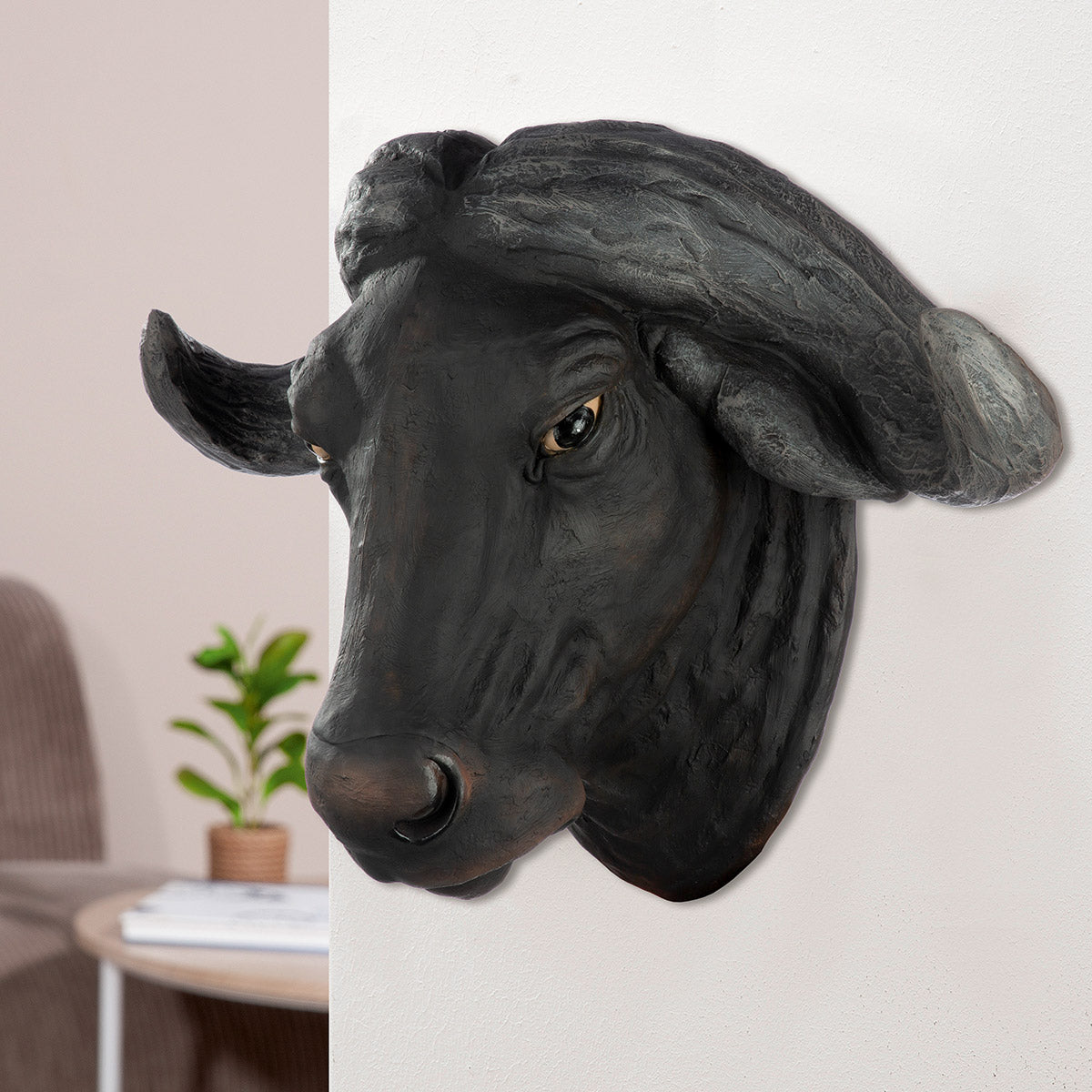 Wandobjekt Bison Büffel Kopf modern schwarz 3D Skulptur