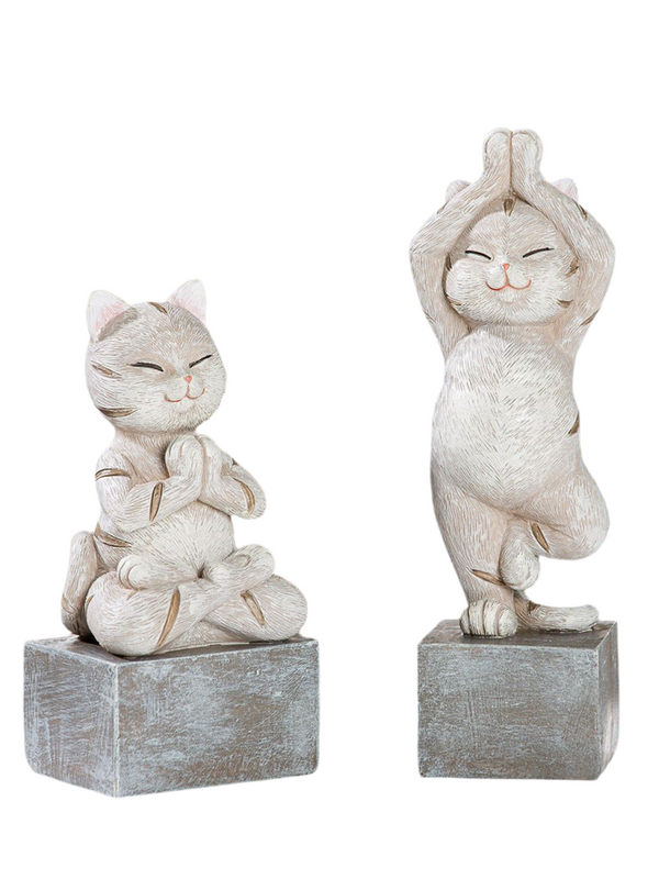 Set van 2 figuren - yogakat 'Kitten', 2 assorti, grijs op basis