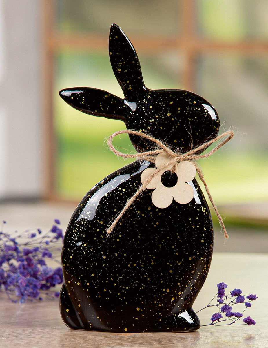 Sprenkel Hase Dekofigur Schwarz Gold Osterdekoration