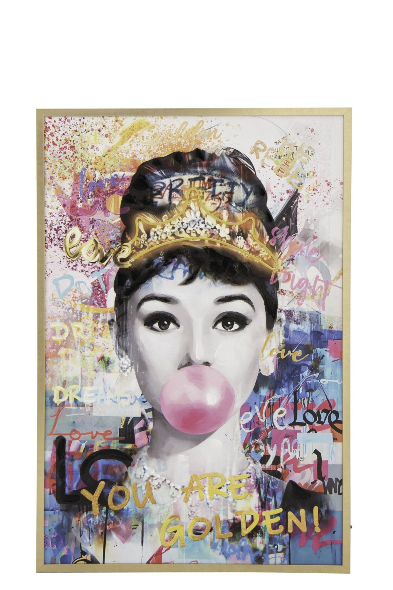 Wandbild LED Lady Bubble Pop Art Golden Crown 123x83cm