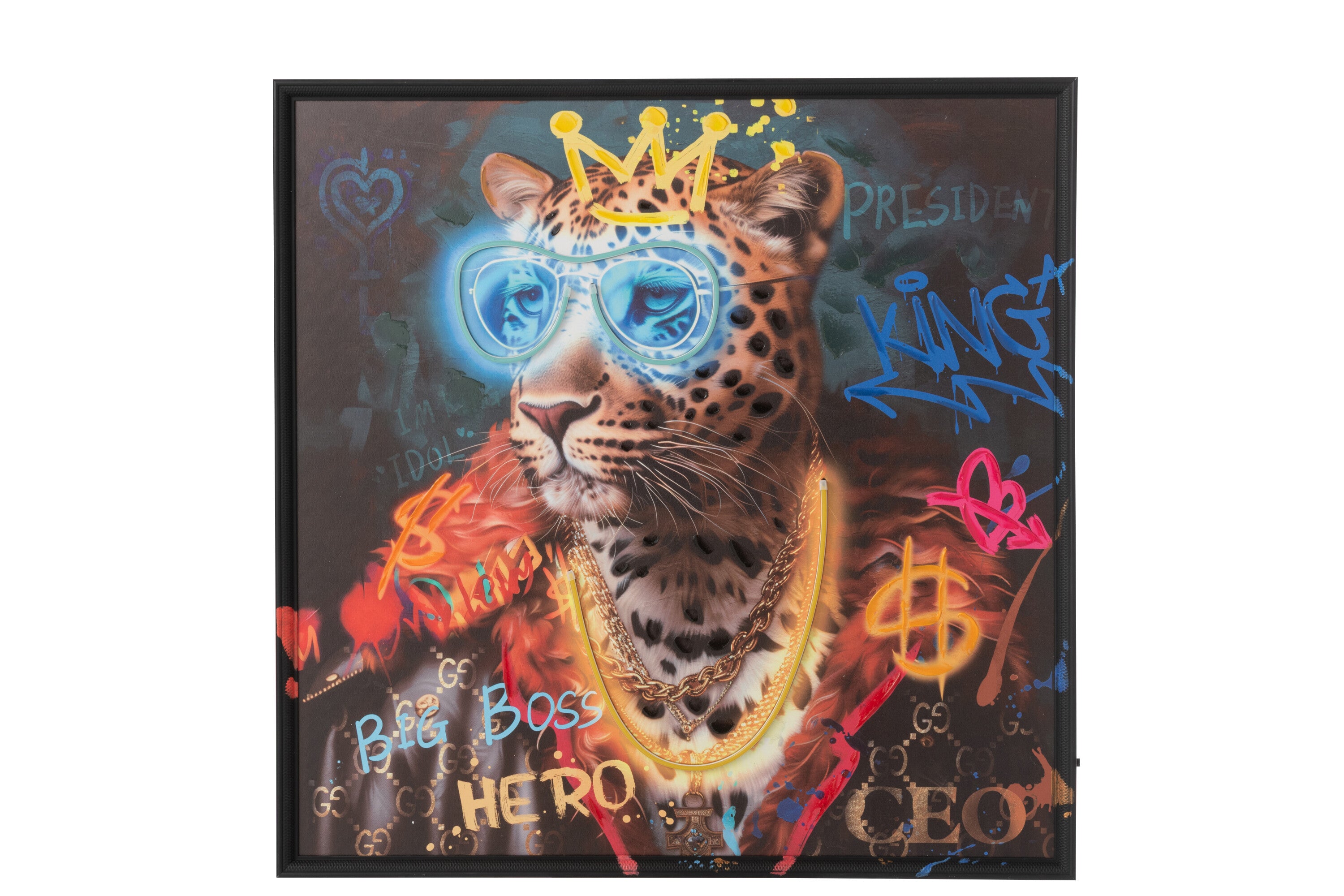 Neon Majesty LED Leopard Wandbild 83 x 83 cm