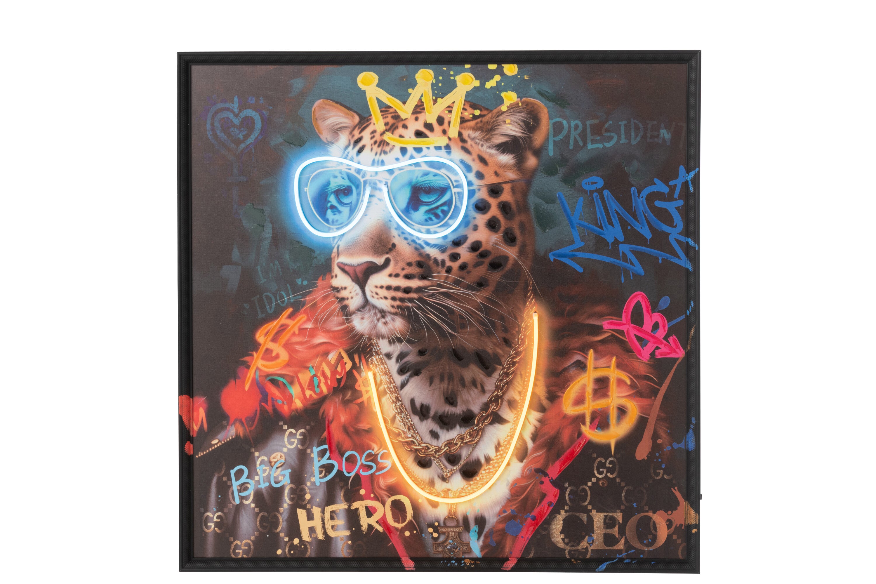 Neon Majesty LED Leopard Wandbild 83 x 83 cm