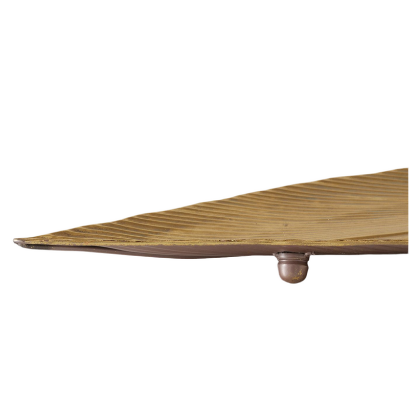 Handgemaakte schalenset Plato in bladvorm, antiek goud metallic, 2-delig 73cm