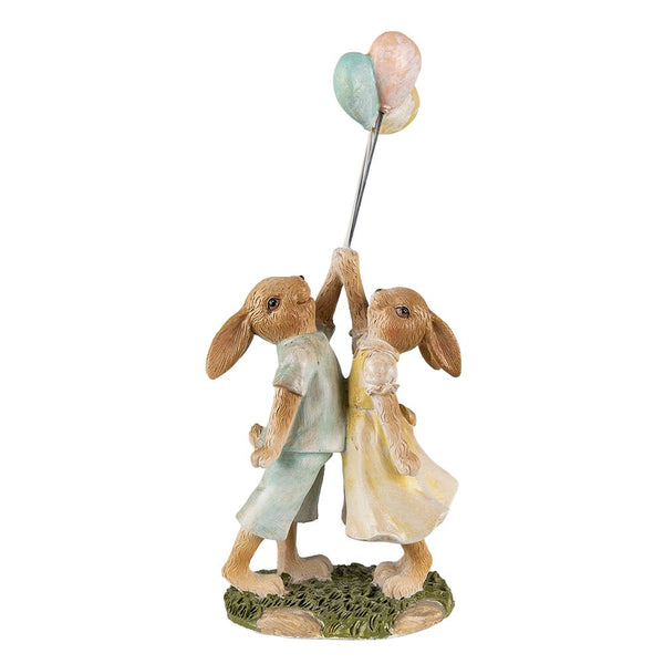 Rabbit couple with balloon Easter decoration 10x6x22 cm