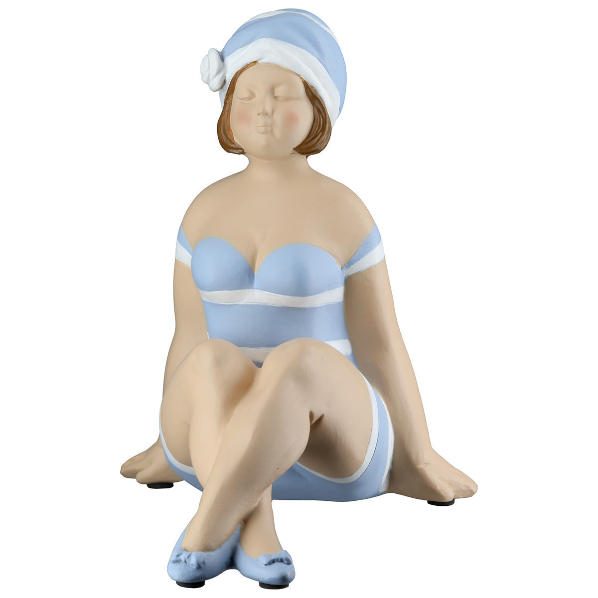 Dekofigur Badedame Livia Retro Strandfigur blau weiß