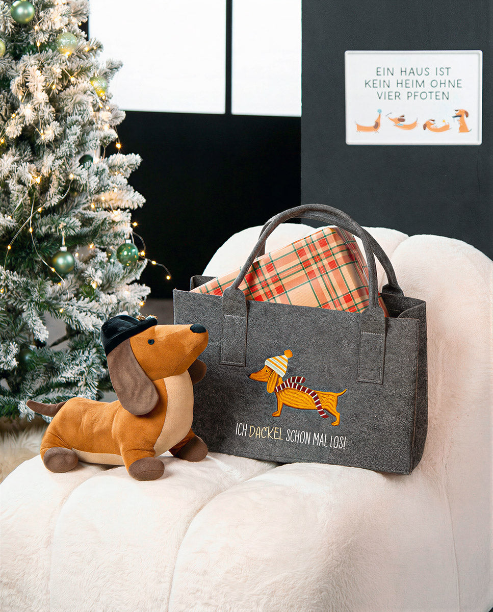 Filztasche Frieda mit Dackelmotiv dunkelgrau Einkaufstasche modern