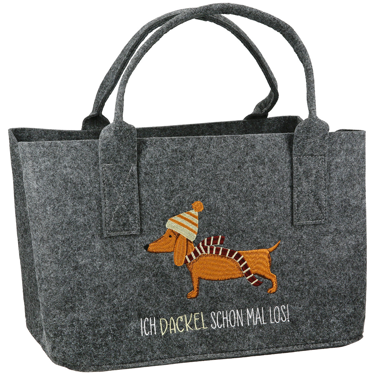 Filztasche Frieda mit Dackelmotiv dunkelgrau Einkaufstasche modern