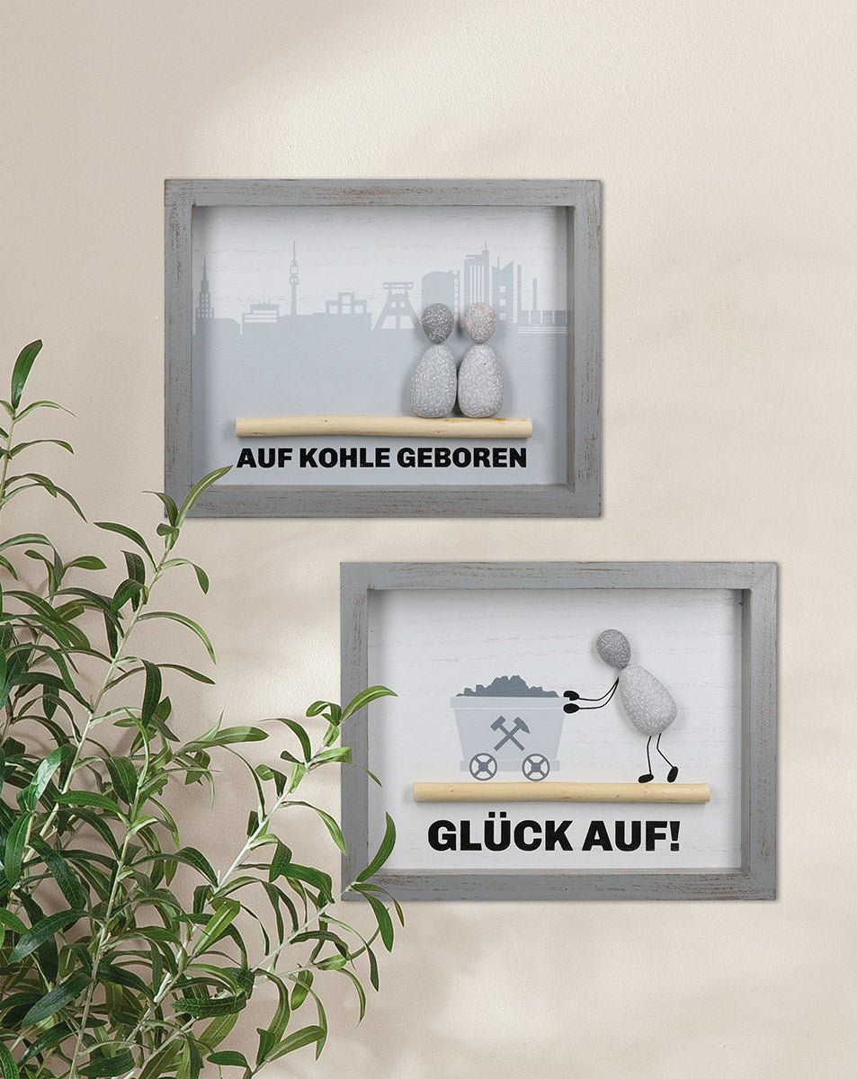 Steinbild Glück Auf 2er set Wanddeko