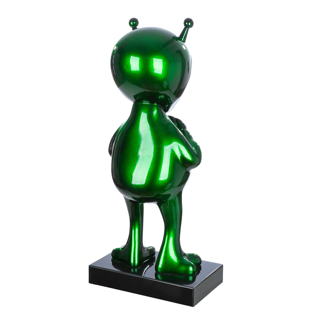 Alien Design Skulptur gruen Hochglanz aus Kunstharz mit Marmorbasis