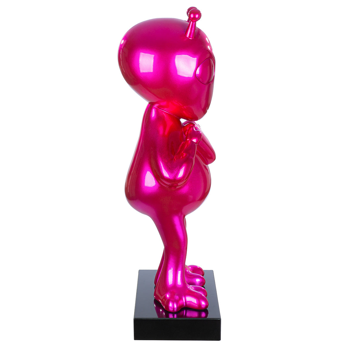 Alien Design Skulptur pink Hochglanz aus Kunstharz mit Marmorbasis