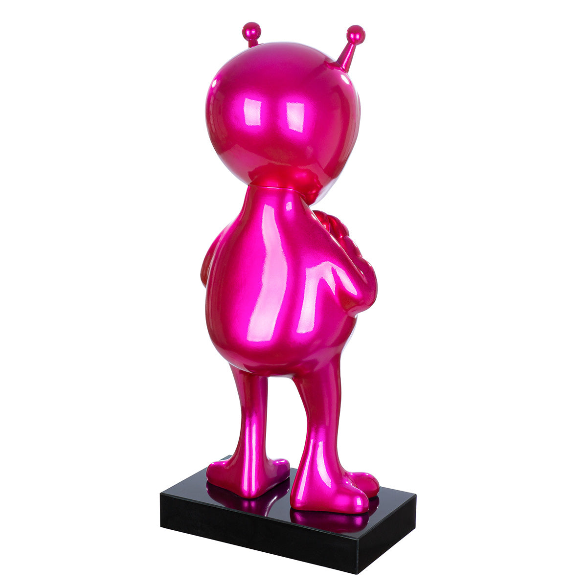 Alien Design Skulptur pink Hochglanz aus Kunstharz mit Marmorbasis