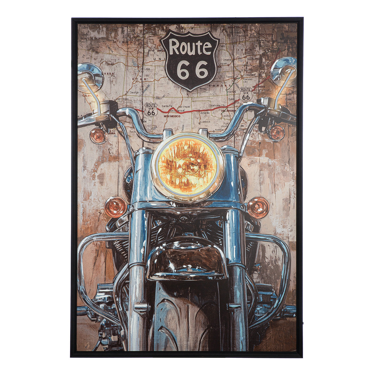 Leinwandbild Motorrad Route 66 LED Vintage Motorrad Höhe 123 cm