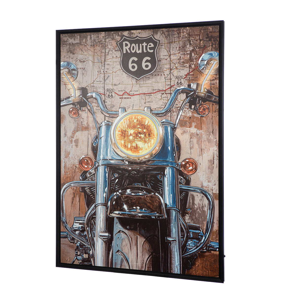 Leinwandbild Motorrad Route 66 LED Vintage Motorrad Höhe 123 cm