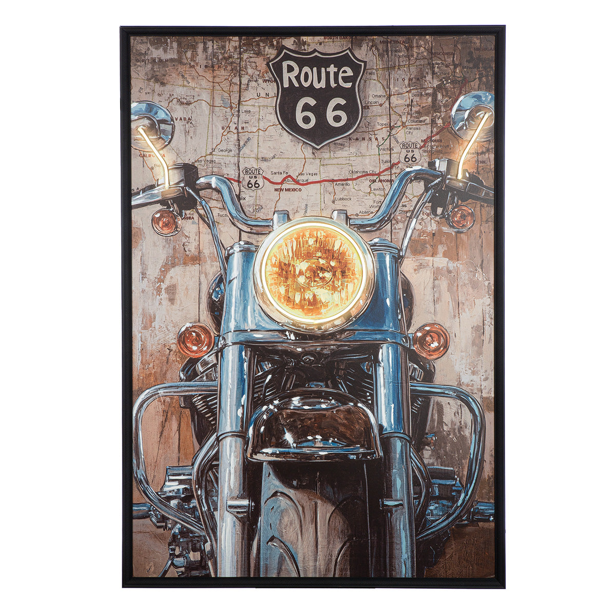 Leinwandbild Motorrad Route 66 LED Vintage Motorrad Höhe 123 cm